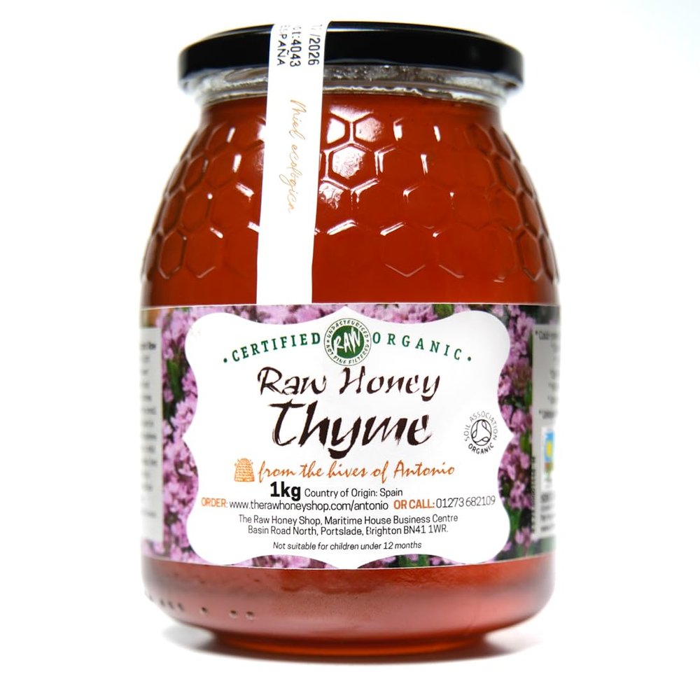 Antonio's RAW CERTIFIED ORGANIC THYME HONEY, 1kg - Premium Quality Wilderness Honey, Pure, Cold Pressed & Unpasteurised - The Raw Honey Shop