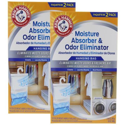 Arm & Hammer Moisture Absorber & Odor Eliminator, 453g Hanging Bag, 2 Pack (4 Bags Total), Passive Dehumidifier
