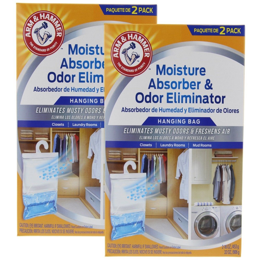 Arm & Hammer Moisture Absorber & Odor Eliminator, 453g Hanging Bag, 2 Pack (4 Bags Total), Passive Dehumidifier