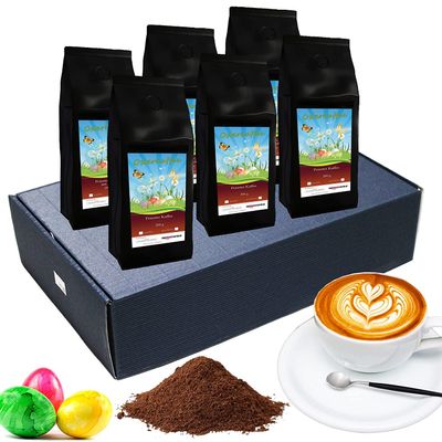 Easter Coffee-Box Gift - 6 Amazing Coffees 65 g in Beautiful Gift Box (Ground Coffee, Blue Box)