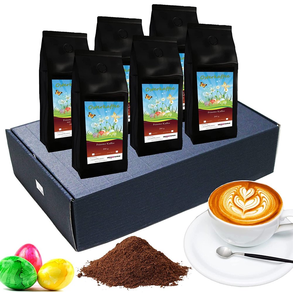 Easter Coffee-Box Gift - 6 Amazing Coffees 65 g in Beautiful Gift Box (Ground Coffee, Blue Box)