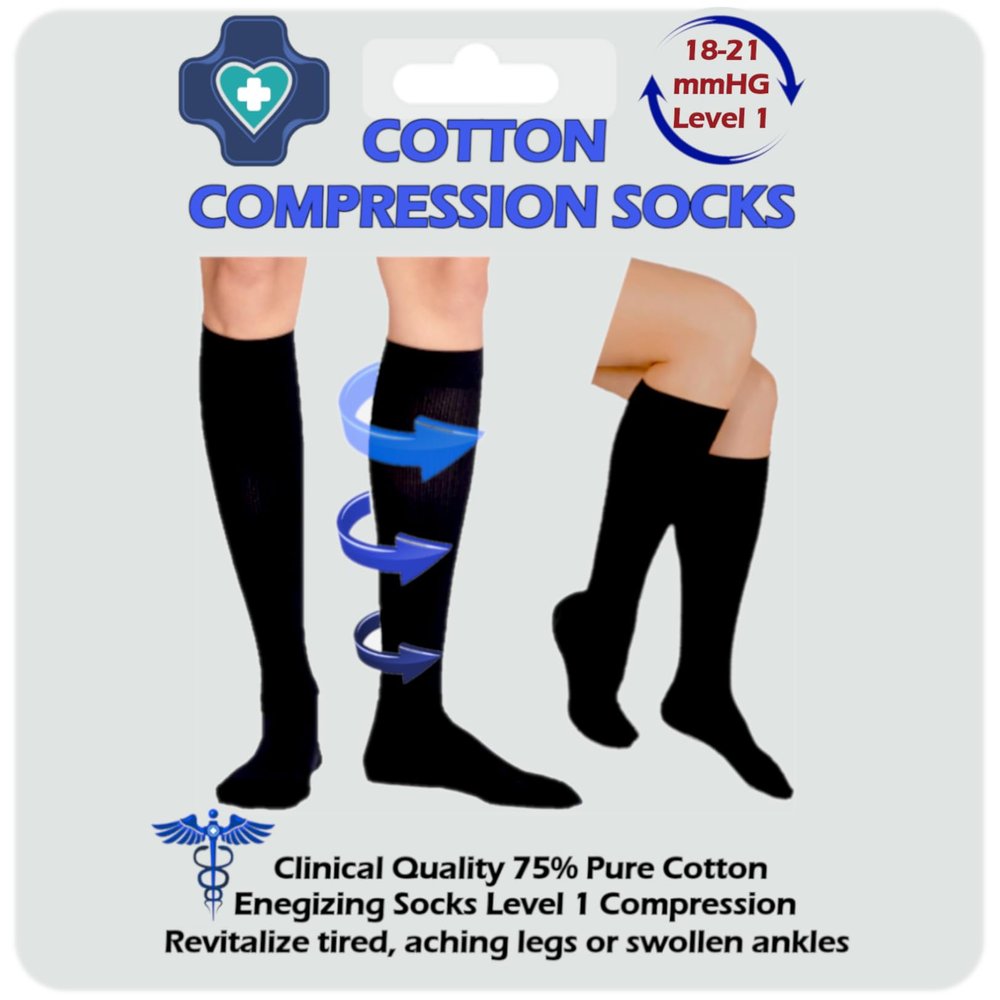 Kensington Compression Socks for Women & Men  Cotton Flight Socks for Travel, Maternity, Sports, & Medical Stockings  Calf & Ankle Swelling Relief, Improves Circulation, Great for Pregnancy Size 6-8