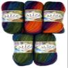 Alize 5 Packs of 100g Burcum Tie Dye Wool Purple Orange Blue Green Gradient Color, No. 4827 500 Gram Cotton view 1