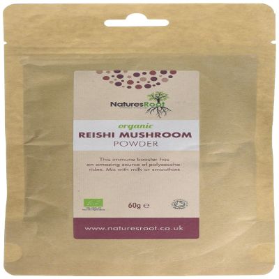 Natures Root Organic Reishi Mushroom Powder 60 g - Certified Organic by The Soil Association