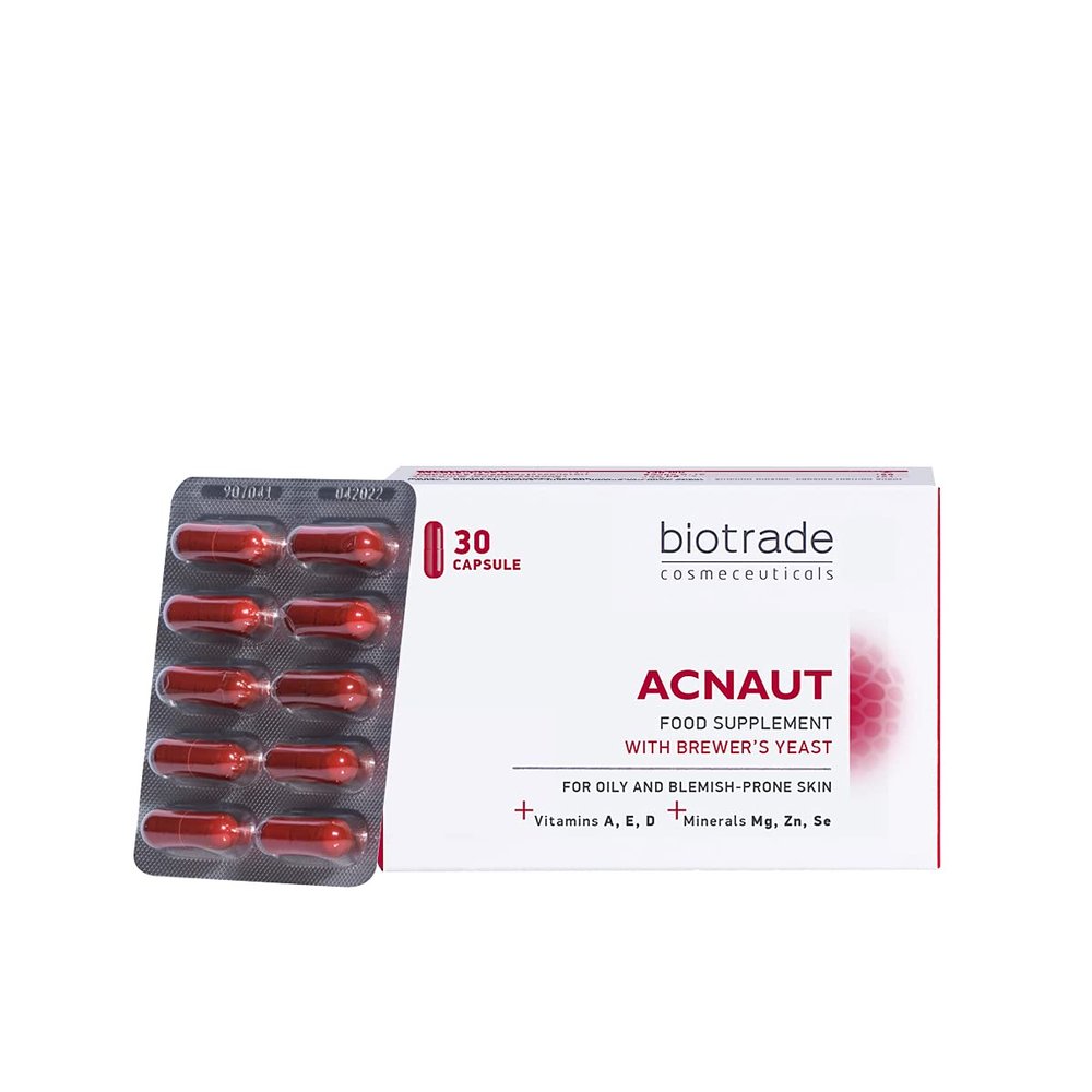 Biotrade Acnaut Skin Supplements for Oily and Blemish-Prone Skin - Hair and Nails Vitamins for Women & Men with Vitamins, Minerals & Brewers Yeast - 30 Capsules