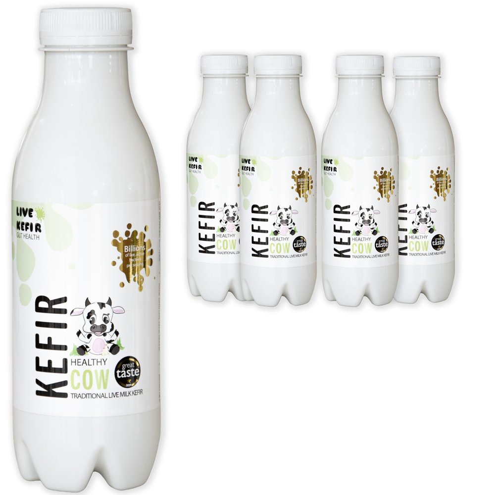 Live Kefir Gut Health, Healthy Cow Probiotic Kefir Milk Drink. Traditional, Naturally Made from Authentic Kefir Grains. Live Cultures, No Additives or Added Sugars. 4 x 500ml