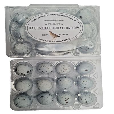 BUMBLEDUKES 24 SCRUMPTIOUS SUGAR COATED BELGIAN PRALINE QUAIL EGGS IN EGG CARTON - CHOCOLATE, LUXURY GIFT