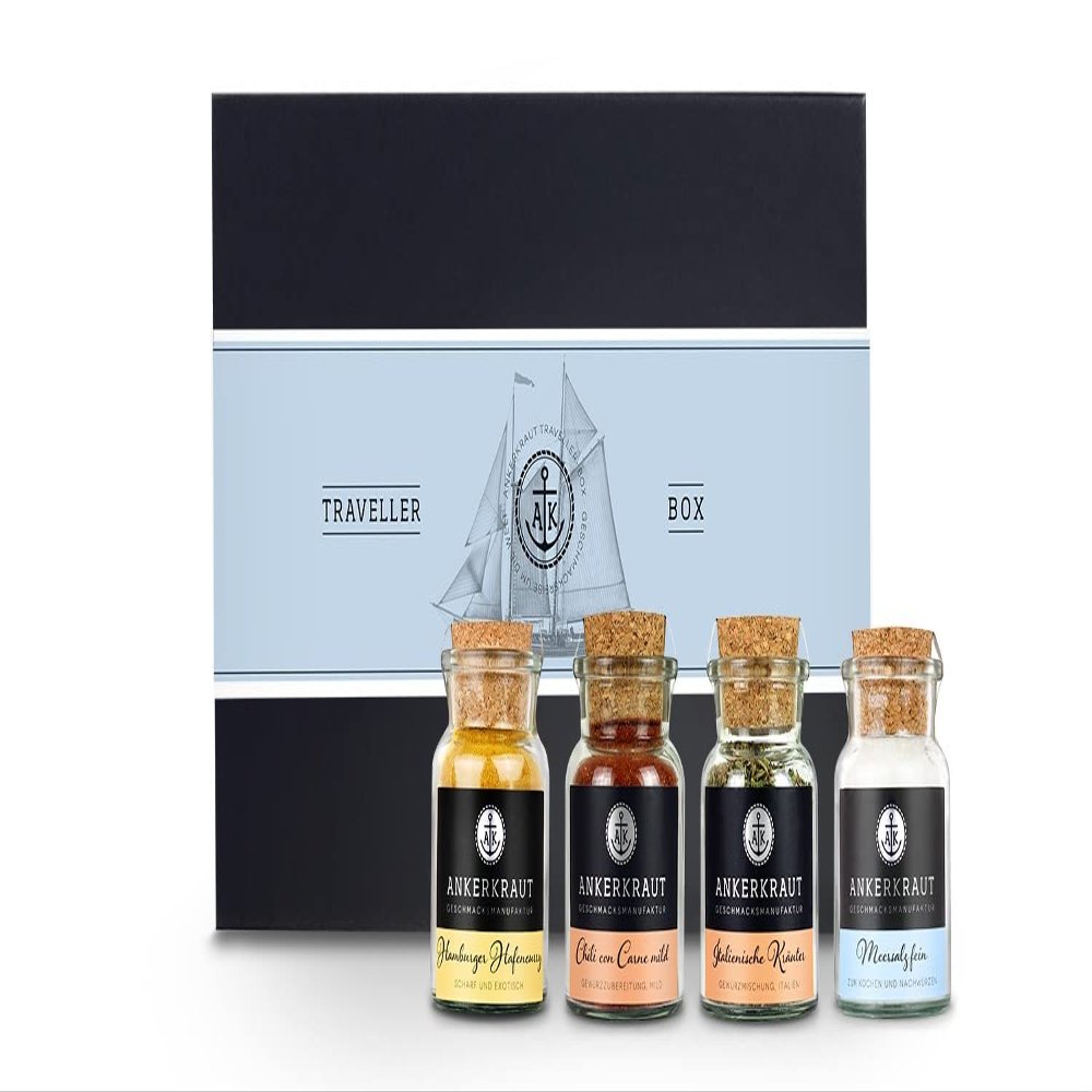'Anchor  Traveller Gift Set Box with 4 Glass Bottle with Cork Lid/