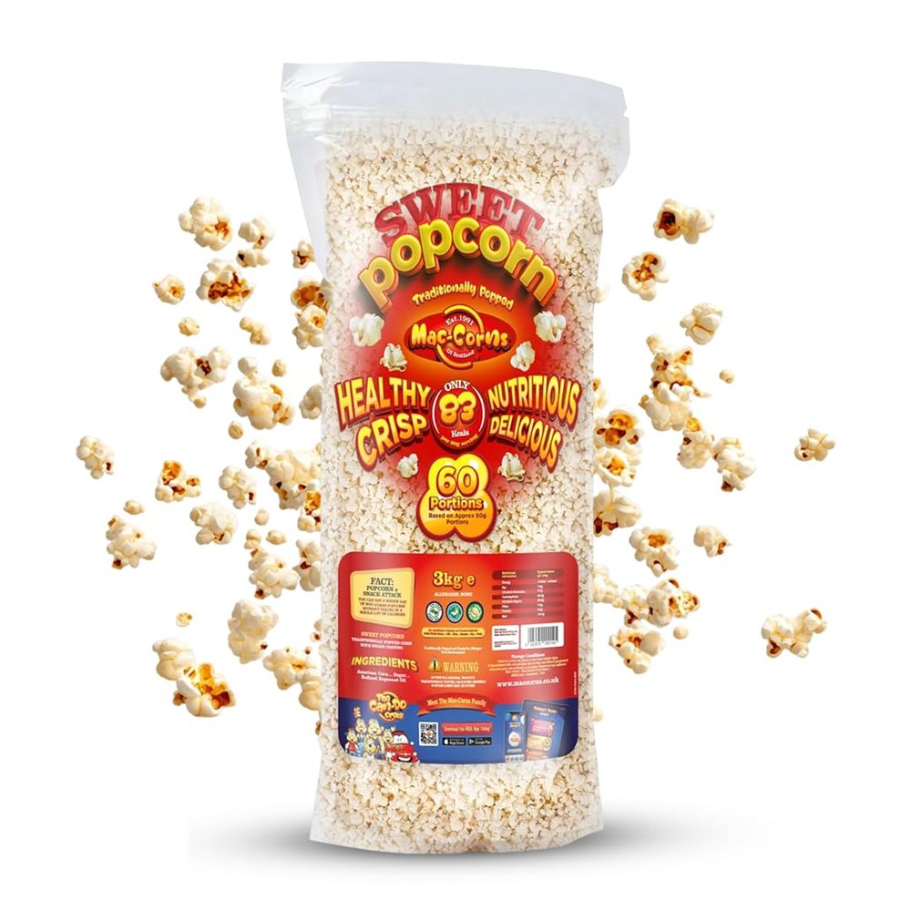 MacCorns - Traditional Sweet Popcorn - 3kg Bulk Pack - Freshly Popped, Packed & Shipped Directly by MacCorns - Serves up to 60 Guests - Ideal For Parties, Events & Large Gatherings - Allergen FREE !
