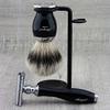 3 Pcs Men's Shaving Set in Black with Pure Sliver tip Brush,Dual Stand & De Safety Razor. Perfect Set for Everyday Use. view 2