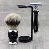3 Pcs Men's Shaving Set in Black with Pure Sliver tip Brush,Dual Stand & De Safety Razor. Perfect Set for Everyday Use. view 3