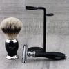 3 Pcs Men's Shaving Set in Black with Pure Sliver tip Brush,Dual Stand & De Safety Razor. Perfect Set for Everyday Use. view 4