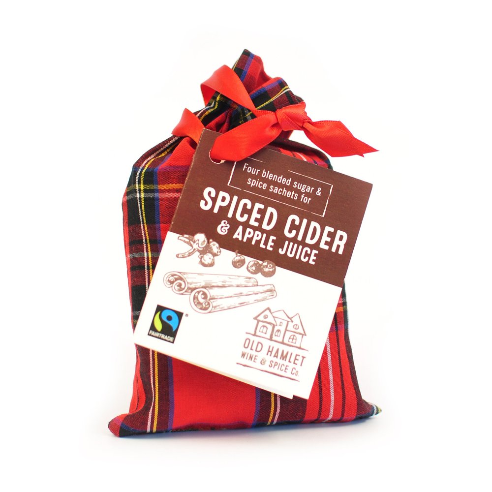 Old Hamlet Fairtrade Spices for Mulled Cider or Spiced Apple Juice in Royal Stewart Tartan Bag (4 sachets) (No Cider Included)