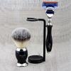 3 Piece Classic Men's Shaving Set in Black Featuring Synthetic Brush & 5 Edge Razor view 2