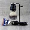 3 Piece Classic Men's Shaving Set in Black Featuring Synthetic Brush & 5 Edge Razor view 3