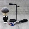 3 Piece Classic Men's Shaving Set in Black Featuring Synthetic Brush & 5 Edge Razor view 4