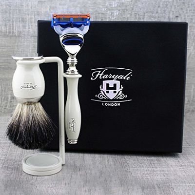 Haryali London 5 Edge Razor with Black Badger Hair Shaving Brush and Stand Perfect Shaving Kit for Mens