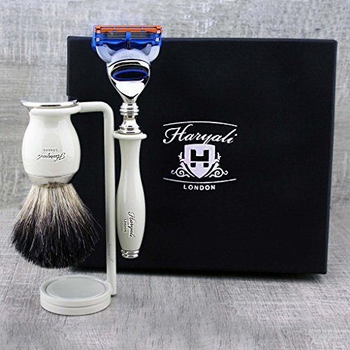 Haryali London 5 Edge Razor with Black Badger Hair Shaving Brush and Stand Perfect Shaving Kit for Mens