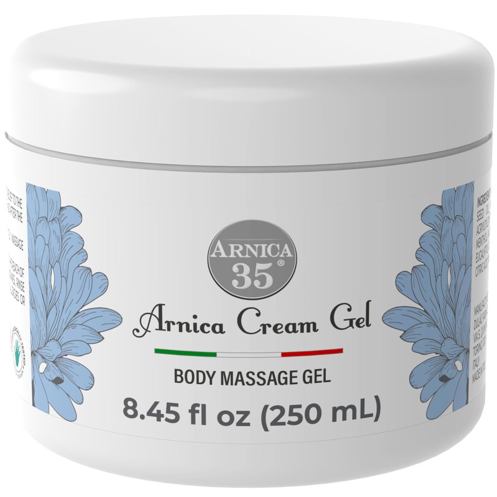 Arnica 35 Arnica Cream Refreshing Effect, 250 ml, with 35% Organic Extracts, Provides Relief to Muscles, Joints, Neck, and Back, Massage Cream with Peppermint and Eucalyptus, Made in Italy