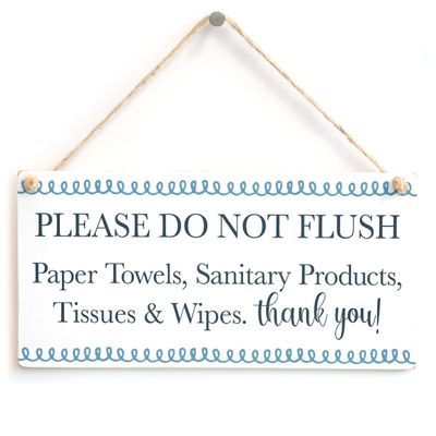Please DO NOT Flush Paper Towels, Sanitary Products, Tissues & Wipes. Thank You! - Septic Tank Bathroom Rules Small Toilet Plaque for Navy White Bathroom Decor
