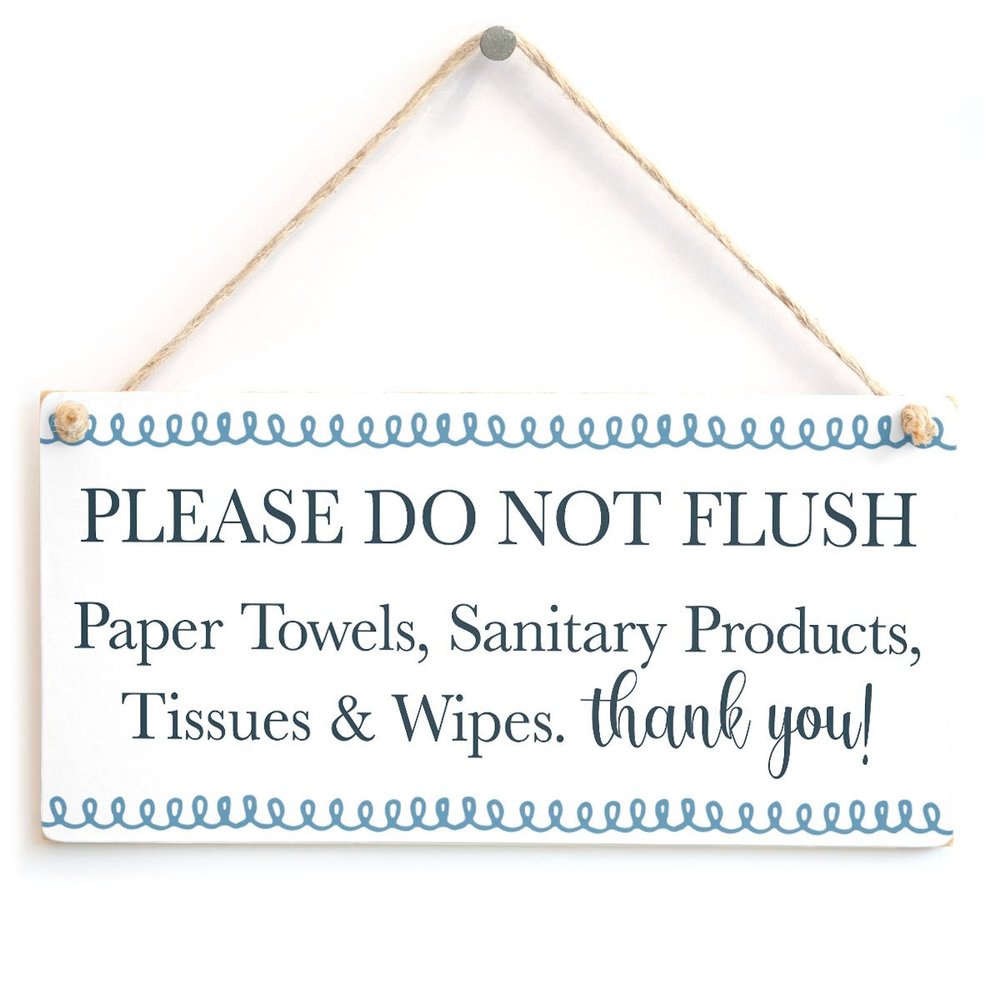 Please DO NOT Flush Paper Towels, Sanitary Products, Tissues & Wipes. Thank You! - Septic Tank Bathroom Rules Small Toilet Plaque for Navy White Bathroom Decor
