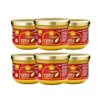 Ayurveda Foods - Organic Premium Bio Ghee Set of 6 Each 190g, Contains Vitamins A, D, E & K, Ghee Made of Grass fed Cows
