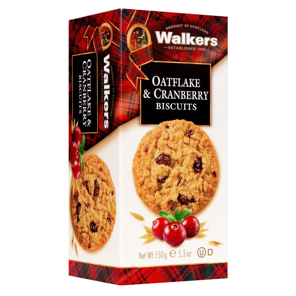 Walker's Shortbread Oatflake & Cranberry Biscuits Traditional Scottish Recipe, 150g (Pack of 12)
