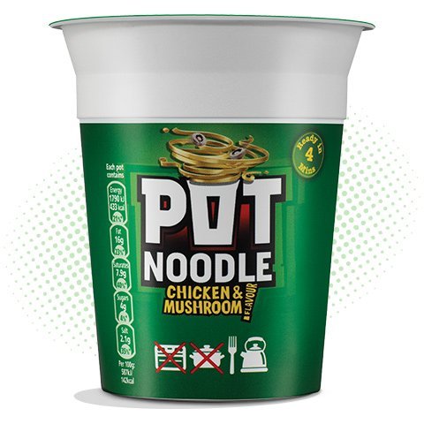 Chicken and Mushroom flavour Pot Noodles 6 cups 90g