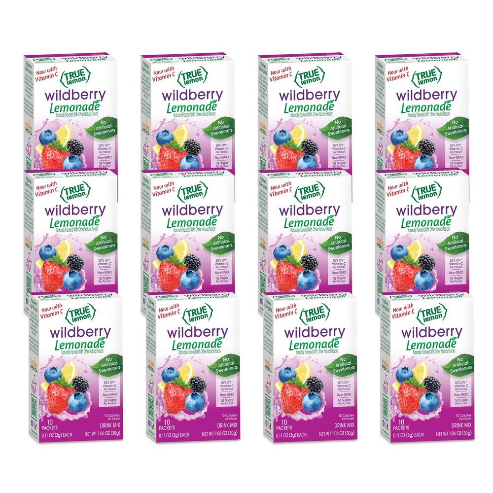 True Lemon Wildberry Lemonade Water Enhancer Drink Mix (12 Pack of 10 Count Boxes), Low Calorie Drink Mix Packets for Water, Powdered Drink Mixes & Flavorings, Individual Drink Packets, Water Flavor