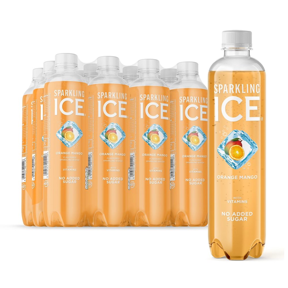 Sparkling Ice, Orange Mango Flavored Sparkling Water - Contains Vitamins- Only 12 calories- No Added Sugar - No Carbs (12 x 500ml Bottles)