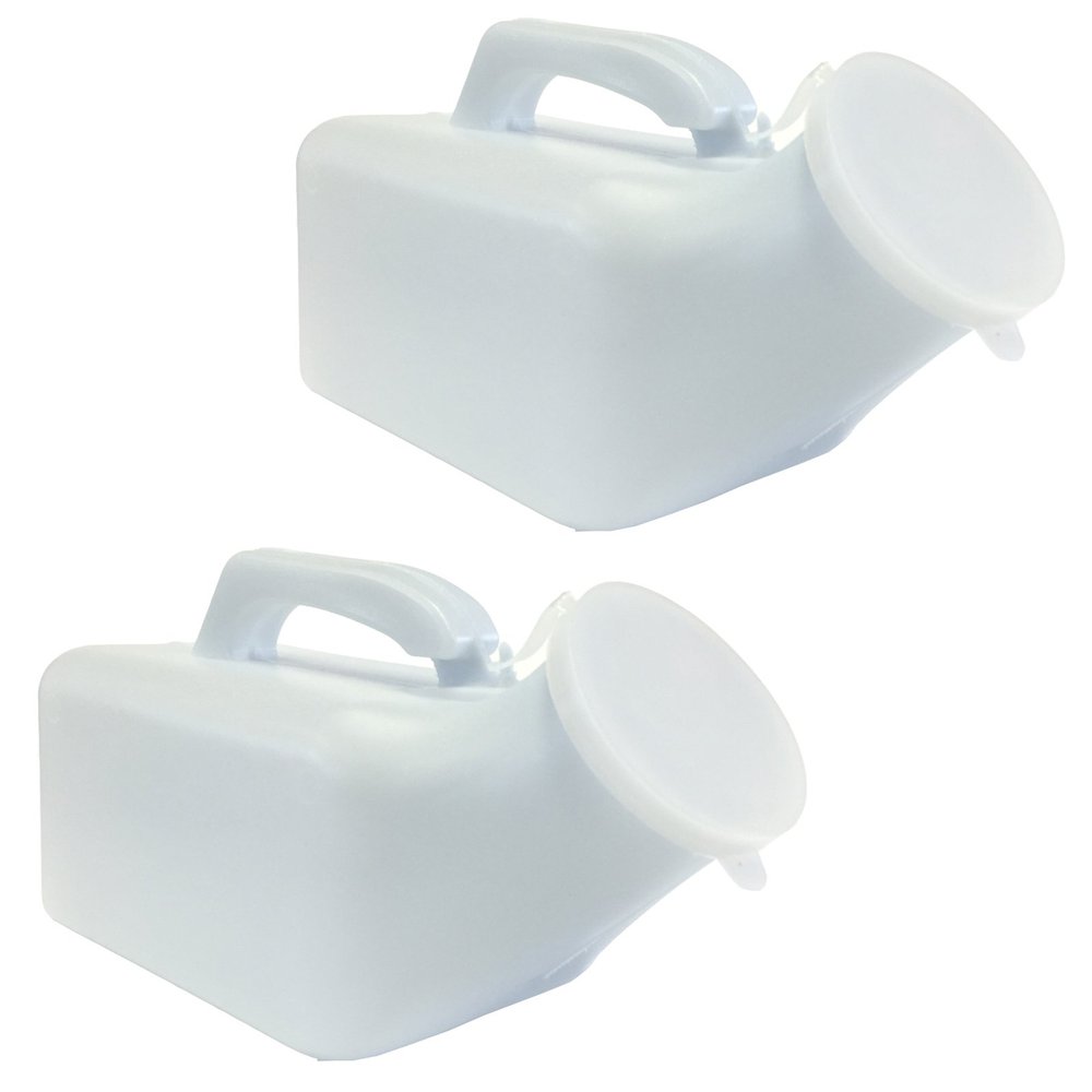 1000ml Male Mens Travel Outdoor Plastic Emergency Portable Toilet Urinal - 2 x Bottles + Lid