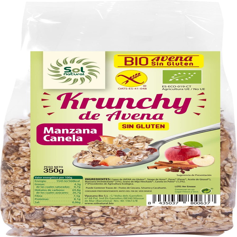 Gluten Free Krunchy Oatmeal Muesli with Apple and Cinnamon Bio 350 g