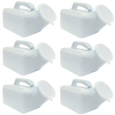 1000ml Male Mens Travel Outdoor Plastic Emergency Portable Toilet Urinal - 6 x Bottles + Lid