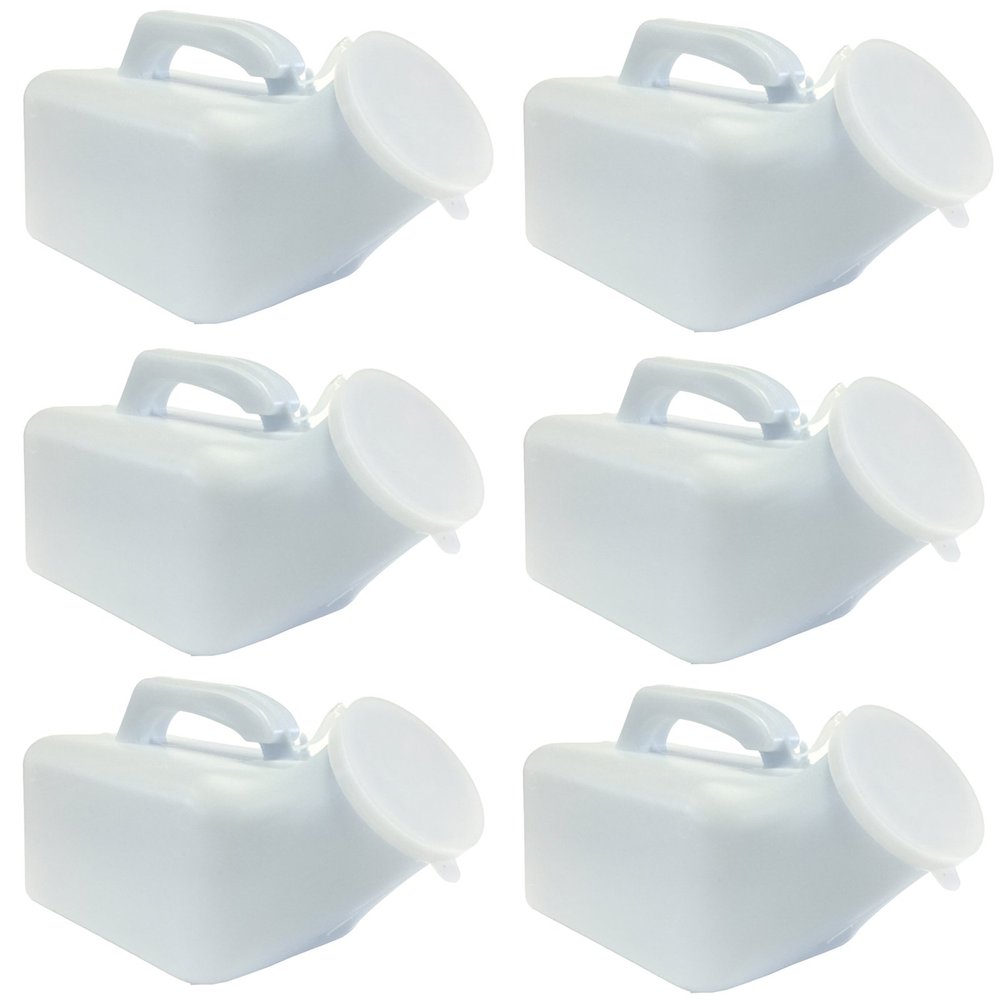 1000ml Male Mens Travel Outdoor Plastic Emergency Portable Toilet Urinal - 6 x Bottles + Lid