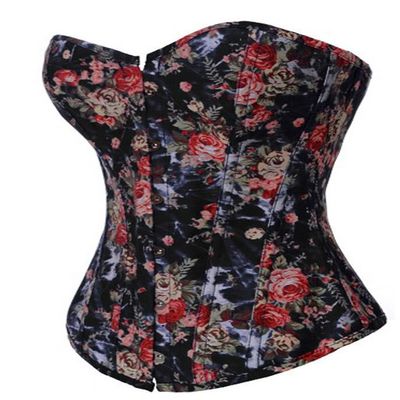 Alivila.Y Fashion Womens Vintage Floral Denim Overbust Corset Bustier Top, Black, 5X-Large