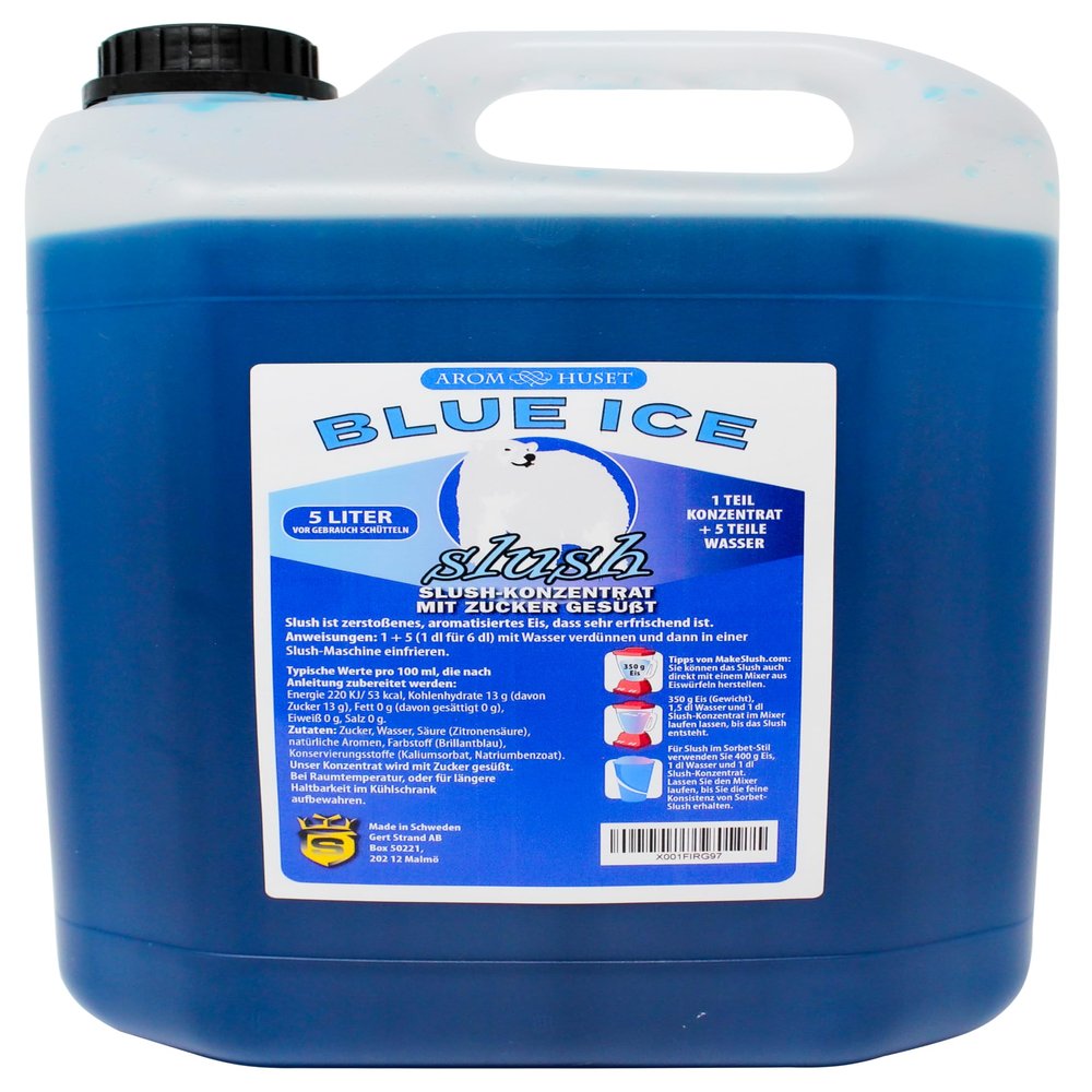 Aromhuset Blue Ice Slush Syrup 5 Litres  High Concentrate Flavoured Slushie Mix  For Slush Machines and Blender Mix - For Frozen Drinks, Smoothies, Cocktails, Mocktails, Party Ice Drinks