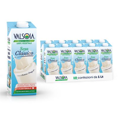 Valsoia - Classic Flavour Soy Drink, Box of 10 Tetra Brik 1000 ml, 100% Vegetable, Lactose and Gluten Free, Source of Vegetable Protein, Also Ideal for Vegans, Vegetarians and Celiacs