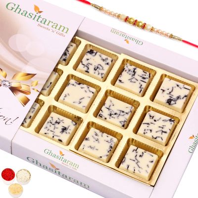 Ghasitaram Gifts Rakhi Gifts for Brothers Rakhi Chocolate Choco Vermicilli Chocolate Box (12 pcs) with Pearl Rakhi