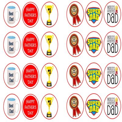 Father's Day Collection 24 x Cupcake / Cake Toppers Choice of Wafer Paper or Icing (1.5" Uncut Premium Wafer Paper Toppers x 24)