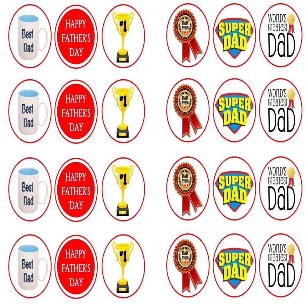 Father's Day Collection 24 x Cupcake / Cake Toppers Choice of Wafer Paper or Icing (1.5" Uncut Premium Wafer Paper Toppers x 24)
