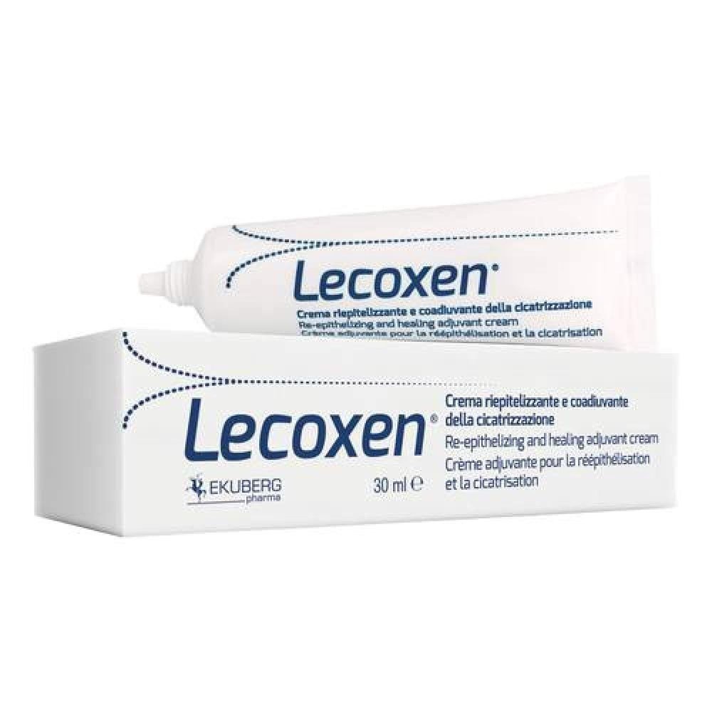 Lecoxen cream re-epithelizing and healing adjuvant. For scars and any kind of wound, prevents the formation of keloid. With vegetal extracts. 30 ml