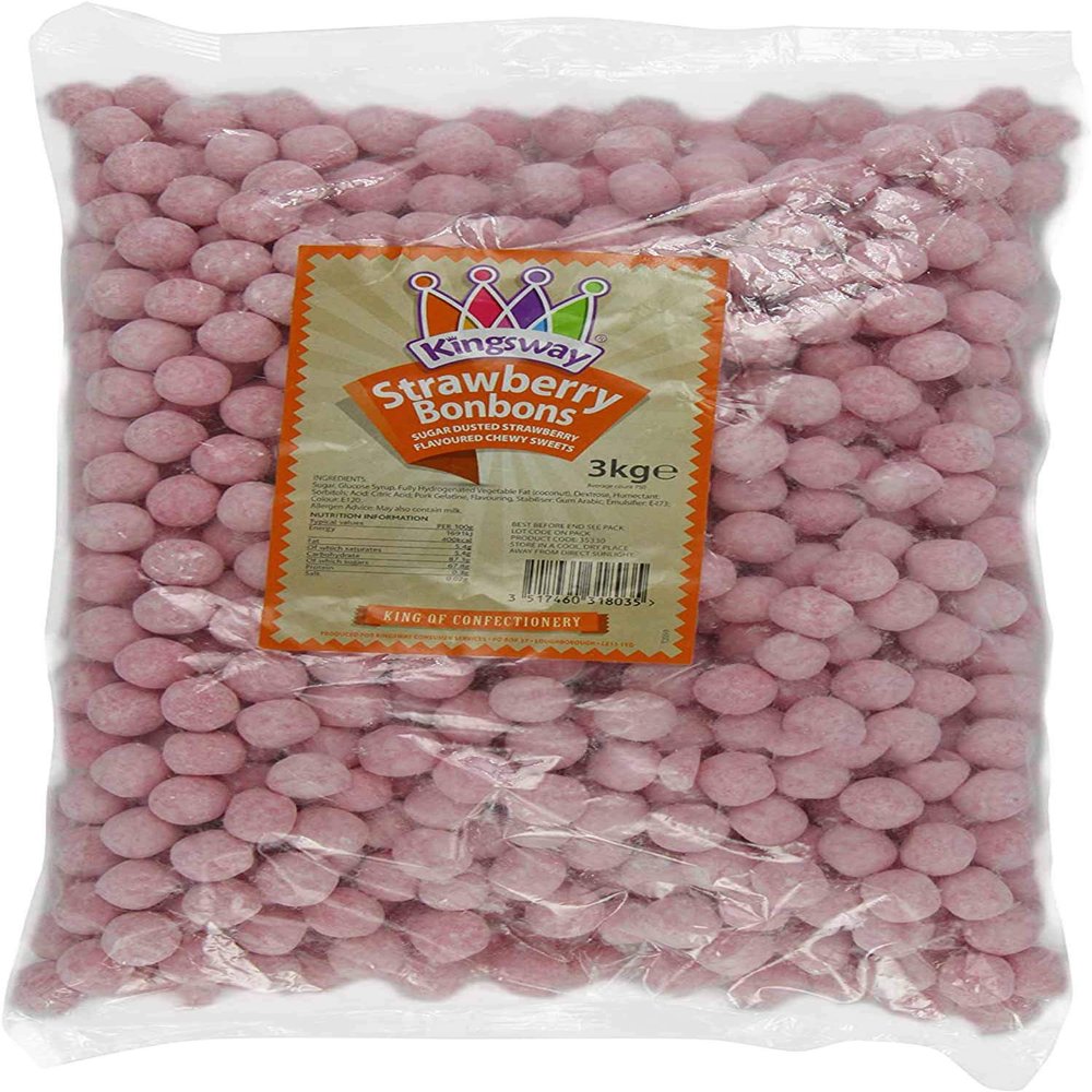 3KG Kingsway Strawberry Flavoured Chewy Bon Bons Cart Retro Classic Sweets