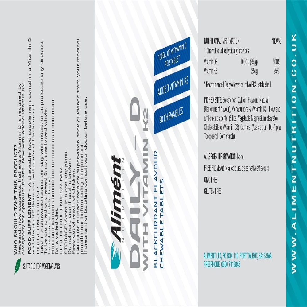 Alimnt Daily-D Vitamin D Tablets 1000iu (90 chewable Tablets)