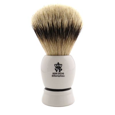 Shaving Brush Royal VP Premium in finest quality with silver tip badger hair - synthetic resin handle white