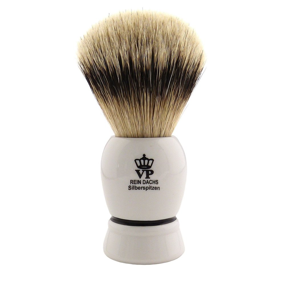 Shaving Brush Royal VP Premium in finest quality with silver tip badger hair - synthetic resin handle white