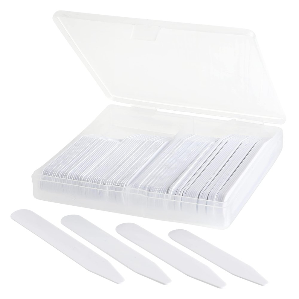 100 Plastic Collar Stays For Men Dress Shirt 2" 2.2" 2.5" 2.7 or 3" inches, White, 2.2"