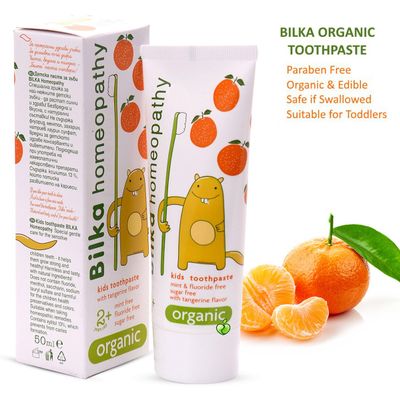 3 x Bilka Homeopathy Kids Toothpaste 2y+, 6y+ ORGANIC Tangerine, Raspberry 50ml (Tangerine)