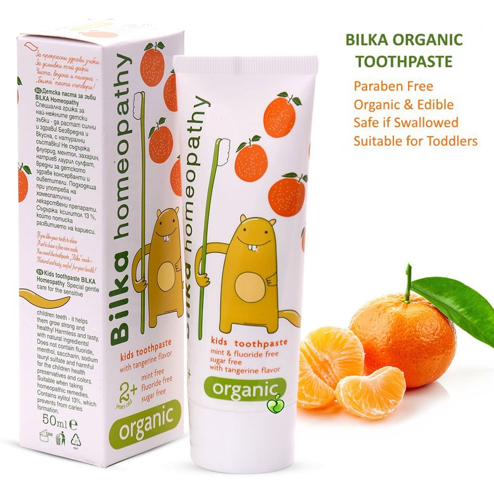 3 x Bilka Homeopathy Kids Toothpaste 2y+, 6y+ ORGANIC Tangerine, Raspberry 50ml (Tangerine)