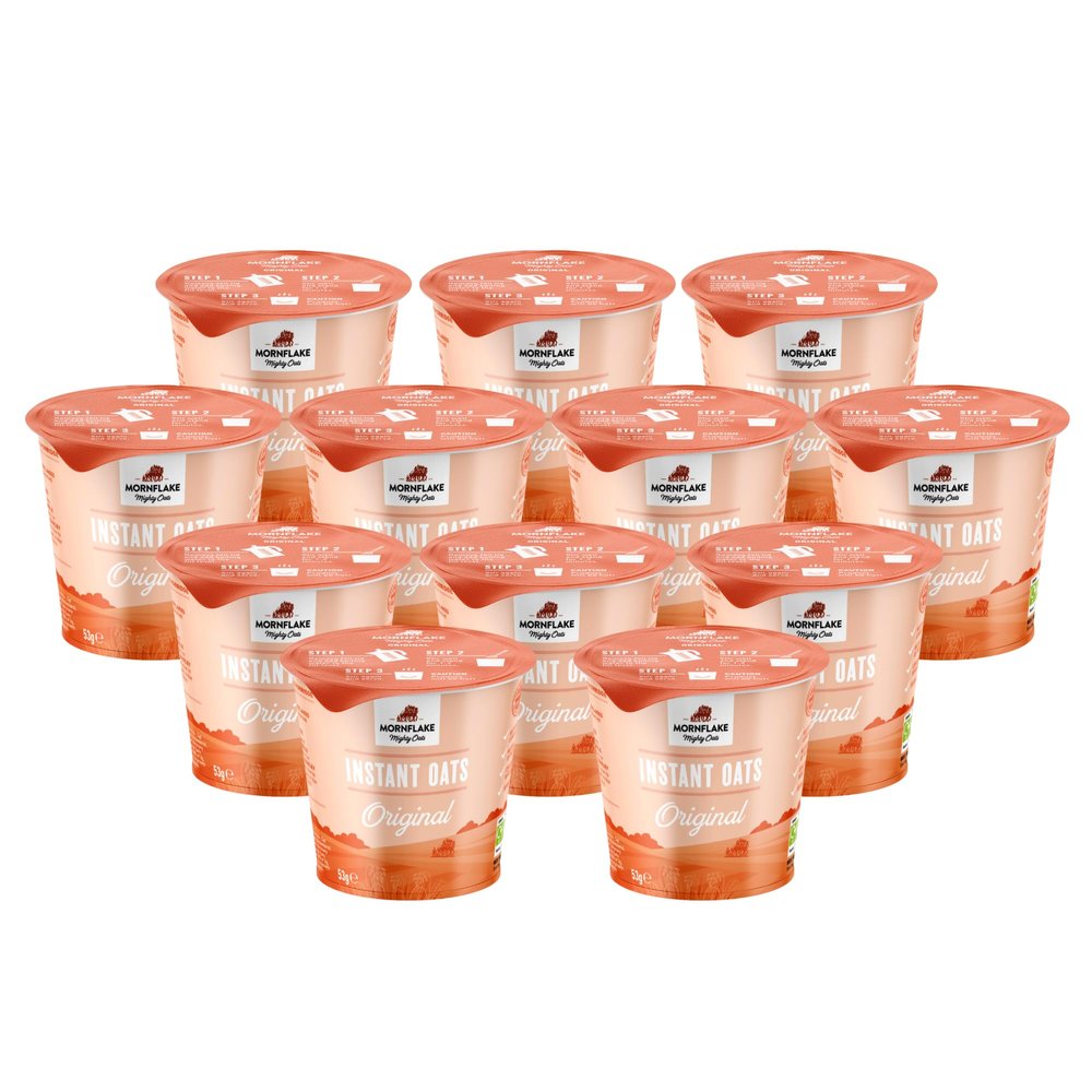 Mornflake - Oats2Go Original Instant Porridge12 x 53g Pots For On-the-go. Ready Meal Cereals Breakfast, Breakfast Oats In A Cup Just Add Water. Great Source Of Protein & Fibre