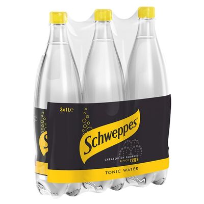 Schweppes Natural Tonic Water Bottle, 3 x 1 litre